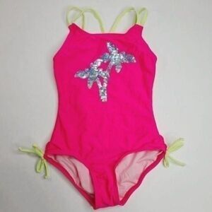 NEW Girls Palm Tree Flip Sequin One Piece Swimsuit - Cat & Jack Pink XS